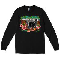 Black floral lotus leaf film roll vintage camera Long Sleeve Tee - FaDigitalArtStudio