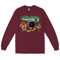 Burgundy floral lotus leaf film roll vintage camera Long Sleeve Tee - FaDigitalArtStudio