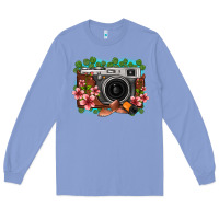 Colony Blue floral lotus leaf film roll vintage camera Long Sleeve Tee - FaDigitalArtStudio