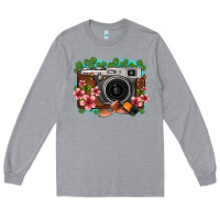 Heather Grey floral lotus leaf film roll vintage camera Long Sleeve Tee - FaDigitalArtStudio