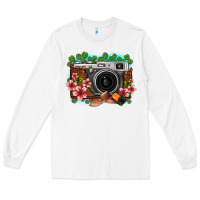 White floral lotus leaf film roll vintage camera Long Sleeve Tee - FaDigitalArtStudio