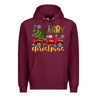 Burgundy merry christmas truck Premium Hoodie - MaliasSmallBusiness