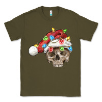 Army Green Christmas skull with santa hat Classic Tee - FaDigitalArtStudio