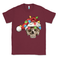 Burgundy Christmas skull with santa hat Classic Tee - FaDigitalArtStudio