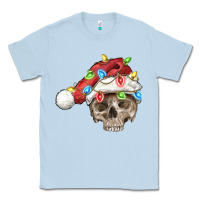 Dusty Blue Christmas skull with santa hat Classic Tee - FaDigitalArtStudio