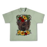 Oil Green bison face with flowers Urban Heavy Tee - RanaPortraitStore