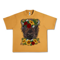 Peanut Butter bison face with flowers Urban Heavy Tee - RanaPortraitStore
