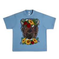 Pebble Blue bison face with flowers Urban Heavy Tee - RanaPortraitStore