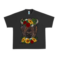 Pigment Black bison face with flowers Urban Heavy Tee - RanaPortraitStore