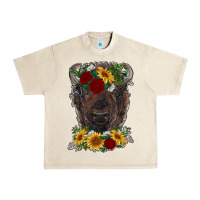 Sandshell bison face with flowers Urban Heavy Tee - RanaPortraitStore