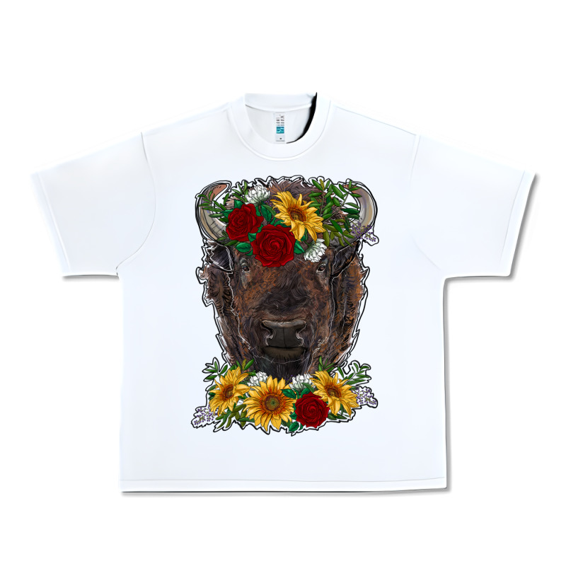 Bison Face With Flowers Urban Heavy Tee by RanaPortraitStore | Teevron