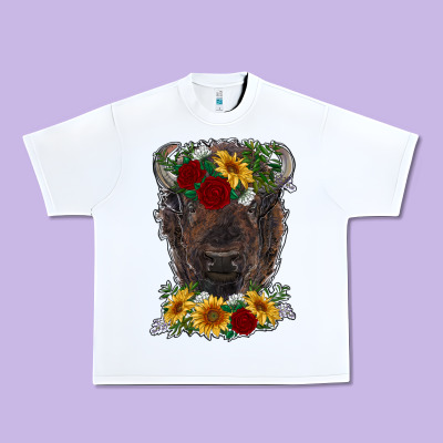 Bison Face With Flowers Urban Heavy Tee Designed By Ranaportraitstore