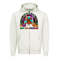 Oatmeal Heather happy hallothanksmas Zipper Hoodie - JahusDesignShop