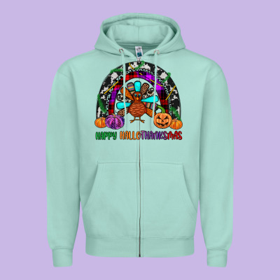 Happy Hallothanksmas Zipper Hoodie Designed By Jahusdesignshop