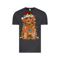 Vintage Black toy poodle with christmas lights Vintage Tee - RanaPortraitStore