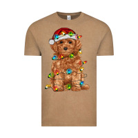 Vintage Coffee toy poodle with christmas lights Vintage Tee - RanaPortraitStore