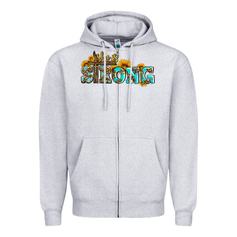 She Is Strong With Cross Zipper Hoodie by AdoDesignShop | Teevron