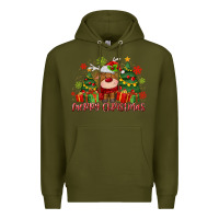Army Green merry christmas reindeer Premium Hoodie - MaliasSmallBusiness