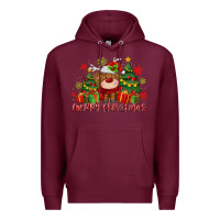 Burgundy merry christmas reindeer Premium Hoodie - MaliasSmallBusiness