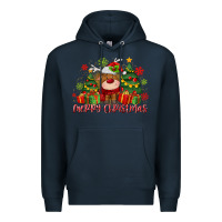 Navy merry christmas reindeer Premium Hoodie - MaliasSmallBusiness