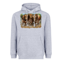 Heather Grey 3 red angus bulls Heavyweight Hoodie - LillyAllenDesigns
