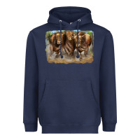 Navy 3 red angus bulls Heavyweight Hoodie - LillyAllenDesigns