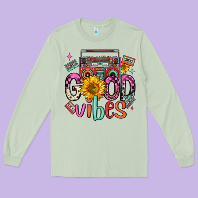 Good Vibes Cassette Boombox Long Sleeve Tee Designed By Fadigitalartstudio