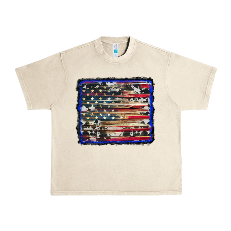 American Flag With Cowhide Background Urban Heavy Tee by RanaPortraitStore | Teevron