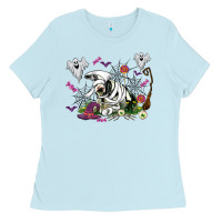 Baby Blue halloween cow and ghosts Ladies Tee - AdoDesignShop