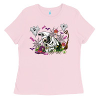 Bubblegum Pink halloween cow and ghosts Ladies Tee - AdoDesignShop