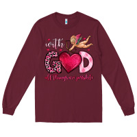 Burgundy with god all things are possible Long Sleeve Tee - OliviaCreatesArt