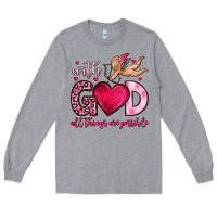 Heather Grey with god all things are possible Long Sleeve Tee - OliviaCreatesArt