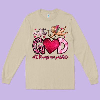 With God All Things Are Possible Long Sleeve Tee Designed By Oliviacreatesart