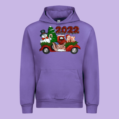 Happy New Year 2022 Christmas Truck With American Flag Urban Hoodie Designed By Jasminsmagicworld