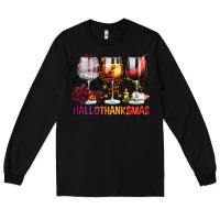 Black hallothanksmas halloween thanksgiving  christmas wine Long Sleeve Tee - FaDigitalArtStudio