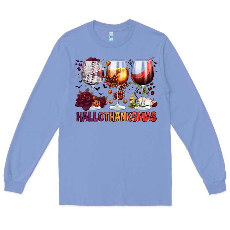 Hallothanksmas Halloween Thanksgiving  Christmas Wine Long Sleeve Tee by FaDigitalArtStudio | Teevron