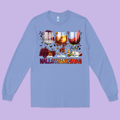 Hallothanksmas Halloween Thanksgiving  Christmas Wine Long Sleeve Tee Designed By Fadigitalartstudio