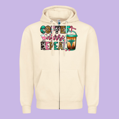 Nurse Coffee Repeat Zipper Hoodie Designed By Jasminsmagicworld