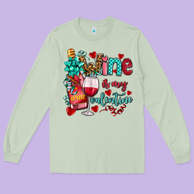 Wine Is My Valentine Olivia Long Sleeve Tee Designed By Oliviacreatesart