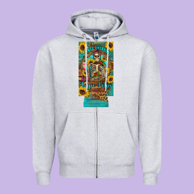 I Hate Everyone But Coffee Helps Western Skeleton Coffee Sunflowers 12 Zipper Hoodie Designed By Artiststas