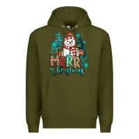 Army Green merry christmas snowman Premium Hoodie - MaliasSmallBusiness