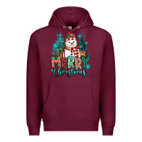 Burgundy merry christmas snowman Premium Hoodie - MaliasSmallBusiness
