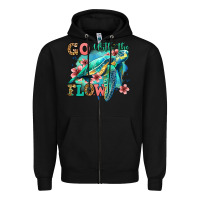 Black go with the flow floral turtle Zipper Hoodie - Jasminsmagicworld