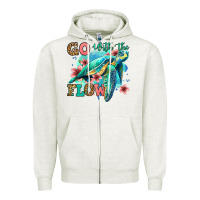 Oatmeal Heather go with the flow floral turtle Zipper Hoodie - Jasminsmagicworld