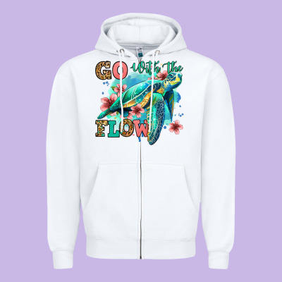 Go With The Flow Floral Turtle Zipper Hoodie Designed By Jasminsmagicworld
