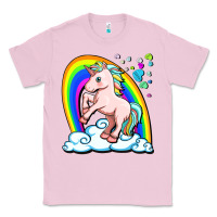Bubblegum Pink cute unicorn with rainbow Classic Tee - FaDigitalArtStudio