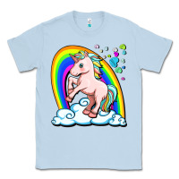 Dusty Blue cute unicorn with rainbow Classic Tee - FaDigitalArtStudio