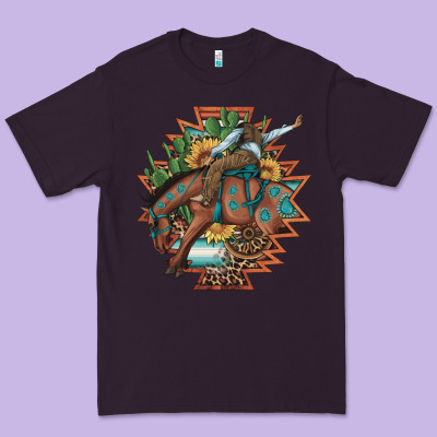 Bucking Bronco Aztec Shape Background Premium Tee Designed By Artiststas