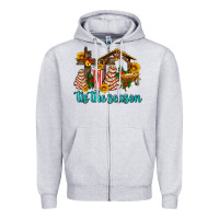 Heather Grey tis the seasin with christmas cake abd jesus Zipper Hoodie - AdoDesignShop