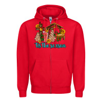 Red tis the seasin with christmas cake abd jesus Zipper Hoodie - AdoDesignShop